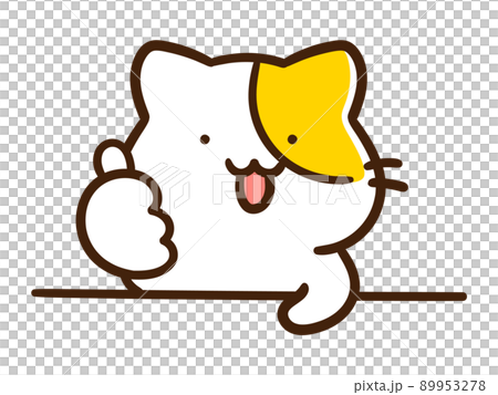 一個喜歡在桌子上的可愛貓角色的手寫風格插圖 89953278