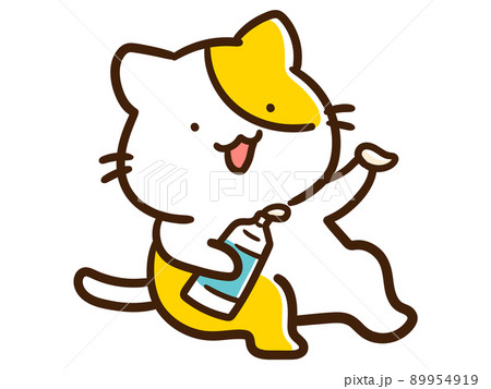 猫のイラスト クリーム クリームを塗るかわいいねこのキャラクターの手書き風イラストの