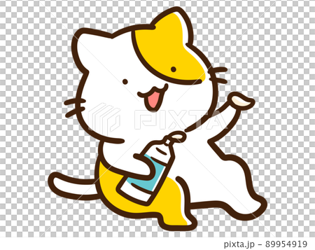 クリームを塗るかわいいねこのキャラクターの手書き風イラストの