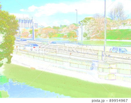 千鳥ヶ淵と首都高速。イラスト風の写真。 千鳥ヶ淵と首都高速。イラスト風の写真。 89954967