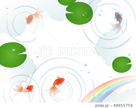 金魚・蓮・水に映った虹の背景フレーム 89955759