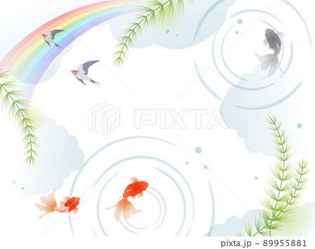 金魚と水に映ったツバメ・虹の背景フレーム 金魚と水に映ったツバメ・虹の背景フレーム 89955881