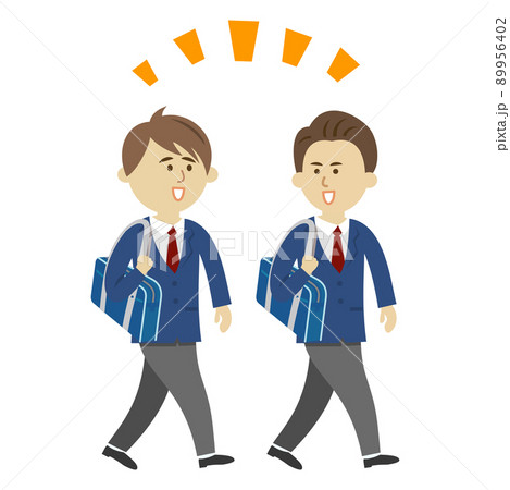 楽しく通学する男子生徒のイラストイメージ 89956402