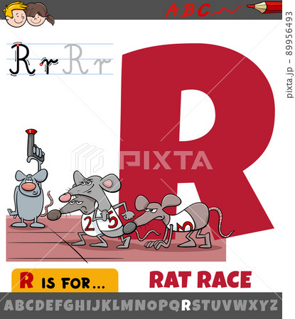 letter R worksheet with cartoon of rat race proverb 89956493