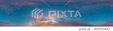 Sky panorama on sunrise with Stratocumulus clouds in Seamless spherical equirectangular format as full zenith for use in 3D graphics, game and in aerial drone 360 degree panoramas for sky replacement Sky panorama on sunrise with Stratocumulus clouds in Seamless spherical equirectangular format as full zenith for use in 3D graphics, game and in aerial drone 360 degree panoramas for sky replacement 89956882