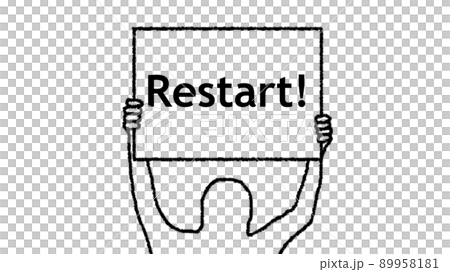Restart! Line drawing illustration of a person holding a placard with letters_monochrome 89958181