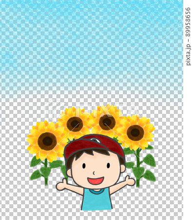色鉛筆手描きイラスト ひまわり畑で両手を広げる男の子 色鉛筆手描きイラスト ひまわり畑で両手を広げる男の子 89958656