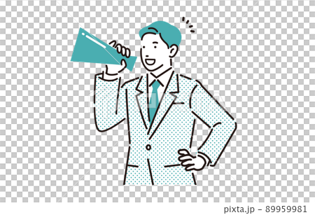 人物 メガホンを持って応援するビジネスパーソン男性 89959981