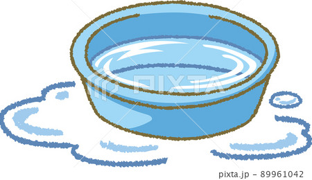 こぼれた水と洗面器のイラスト素材