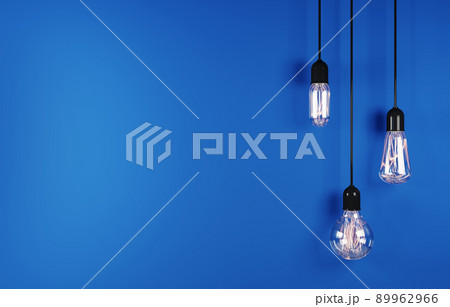 Vintage hanging light bulb on blue background. 3d rendering 89962966
