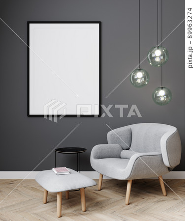 mock up poster frame in modern interior background, living room, Scandinavian style, 3D render, 3D illustration 89963274