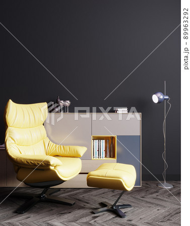 home interior, luxury modern dark living room interior, black empty wall mock up, yellow armchair, 3d render home interior, luxury modern dark living room interior, black empty wall mock up, yellow armchair, 3d render 89963292