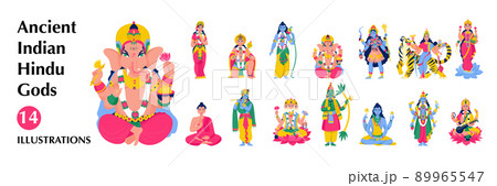 Isolated Ancient Indian Hindu Gods Big Icon Set 89965547