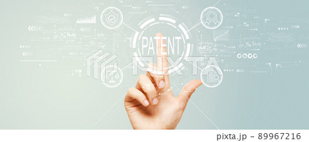 Patent concept with hand pressing a button 89967216
