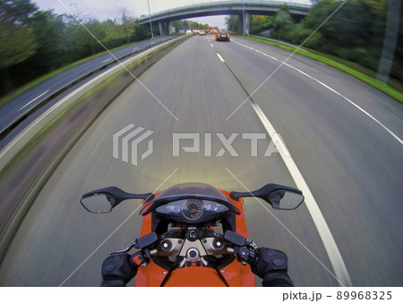 Motorcycle in motion - a view from rider position 89968325