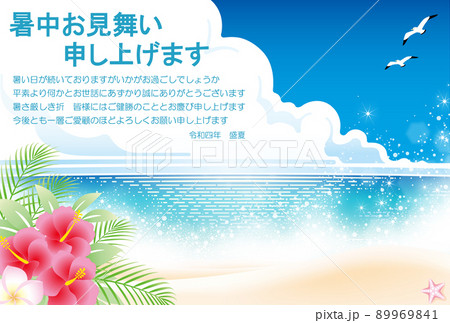 暑中お見舞い　2022　令和　4年　ハイビスカスの咲くビーチ 89969841