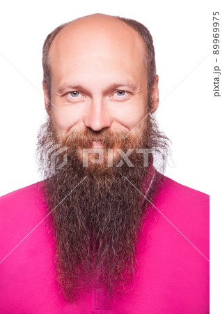 Portrait of a mature blad bearded happy man smiling at the camera. isolated on white background. 89969975