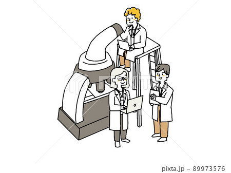 薬品や化粧品など研究、開発に携わる人々　コミカルな手書きの人物　ベクター、温かみのある線画 89973576