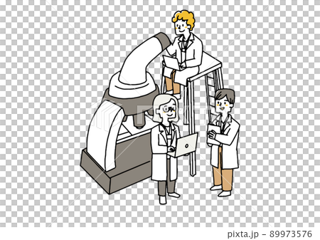 薬品や化粧品など研究、開発に携わる人々　コミカルな手書きの人物　ベクター、温かみのある線画 89973576