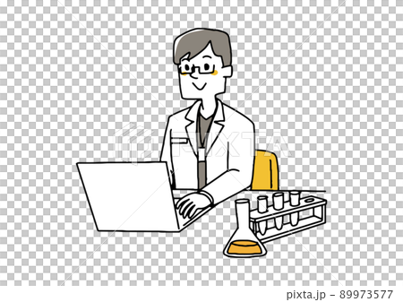 一個參與藥品和化妝品研發的人，一個滑稽的手寫人物矢量圖，一個溫暖的線條畫 89973577