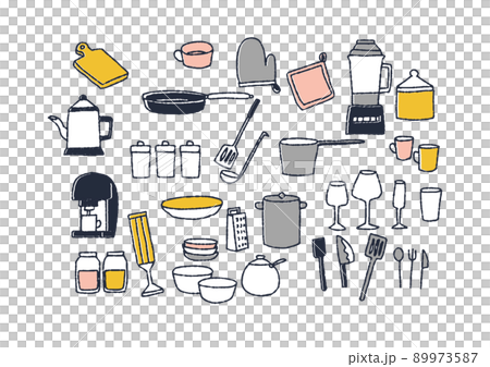 Handwritten kitchen accessory set warm line drawing 89973587