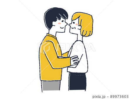 歳の差があるカップル(女性が年上)幸せそうに愛し合う二人 コミカルな手書きの人物 歳の差があるカップル(女性が年上)幸せそうに愛し合う二人 コミカルな手書きの人物 89973603
