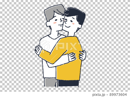 A couple of men, two people who love each other happily, a comical handwritten person 89973604