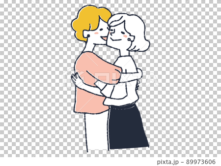 A couple of women, two people who love each other happily, a comical handwritten person A couple of women, two people who love each other happily, a comical handwritten person 89973606