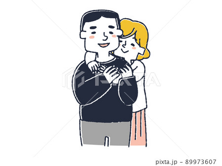 太った男性と標準体型の女性のカップル 幸せそうに愛し合う二人 コミカルな手書きの人物 太った男性と標準体型の女性のカップル 幸せそうに愛し合う二人 コミカルな手書きの人物 89973607