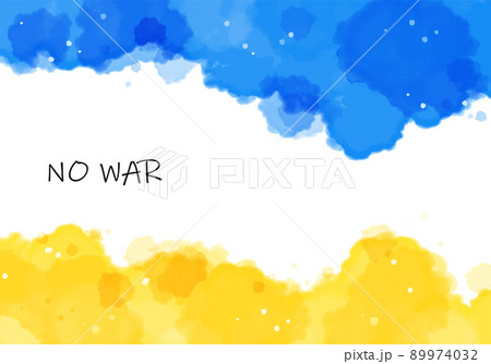 青と黄色のNO WAR水彩アブストラクトフレーム1 89974032
