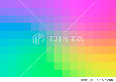Gradient background from multicolors squares. Abstract rainbow of colors, space for your design or text. A backing of green and blue and purple and red and orange and yellow mosaic squares. Vector 89974260