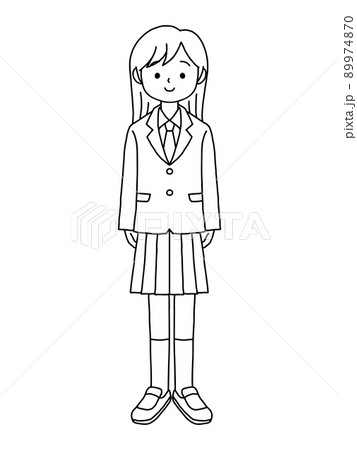 ジェンダーレス制服を着た学生 ネクタイ 線画のイラスト素材