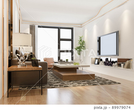 3d rendering loft scandinavian living room with working table and bookshelf 89979074