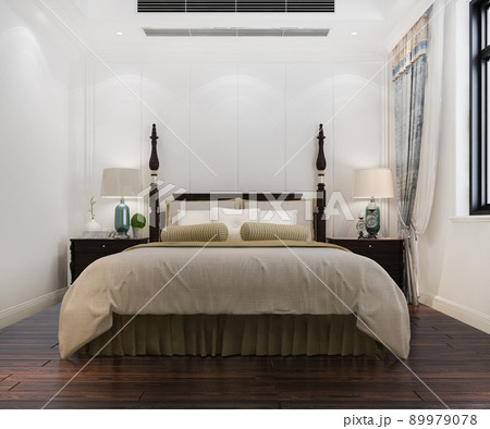 3d rendering bed in classic european bedroom  89979078