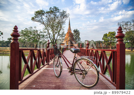 Bicycle in Wat Sra Sri or Wat Sa Si in Sukhothai historical park in Thailand Bicycle in Wat Sra Sri or Wat Sa Si in Sukhothai historical park in Thailand 89979422