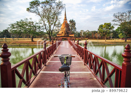 Bicycle in Wat Sra Sri or Wat Sa Si in Sukhothai historical park in Thailand 89979622