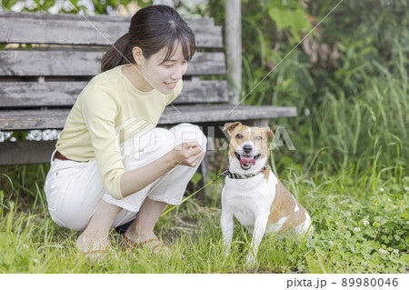 Laszlo Kutasの「犬と戯れる女性像」 公園で犬と戯れる女性の写真素材 [89980046] - PIXTA
