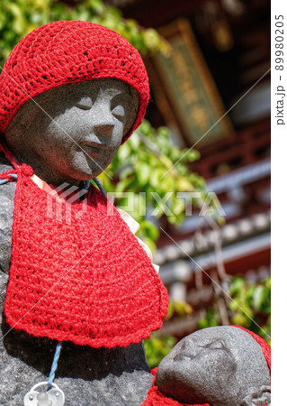 浅草寺境内の母子地蔵と宝蔵門(仁王門)が見える風景 浅草寺境内の母子地蔵と宝蔵門(仁王門)が見える風景 89980205