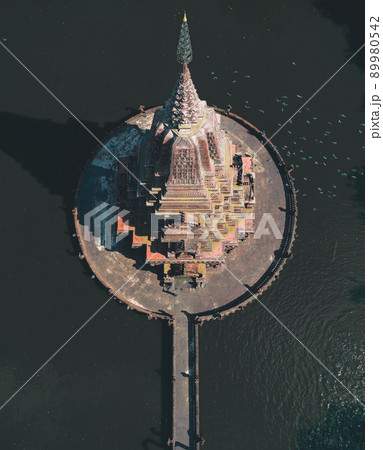 Aerial view of Wat Huai Kaeo or Wat Huay Kaew pagoda temple in Lopburi,Thailand 89980542