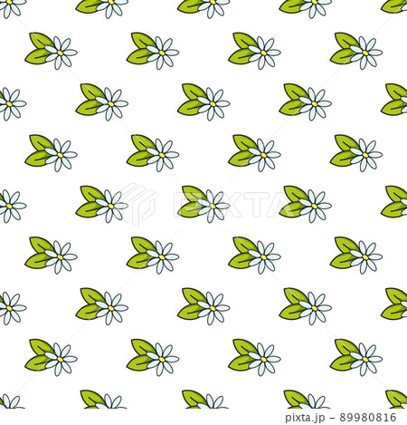 Vector simple seamless pattern with little white flowers and green leaves in cartoon infantile style. Illustration for wrapping, textile, wallpapers. 89980816