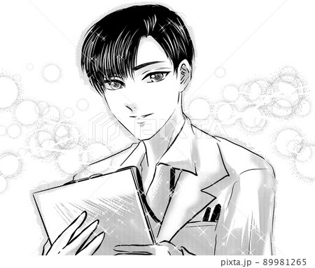 漫画イケメンメガネ医師診察で医療アドバイス笑顔で激励のイラスト素材