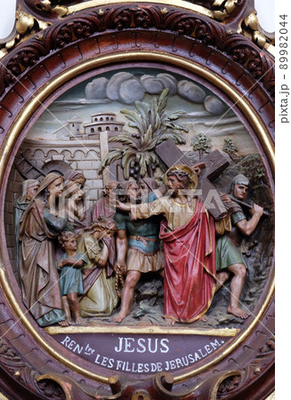 8th Stations of the Cross,Jesus meets the daughters of Jerusalem, Carthusian monastery in Pleterje, Slovenia 8th Stations of the Cross,Jesus meets the daughters of Jerusalem, Carthusian monastery in Pleterje, Slovenia 89982044