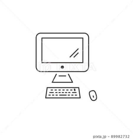 シンプルな線画のデスクトップパソコンとキーボード 89982732