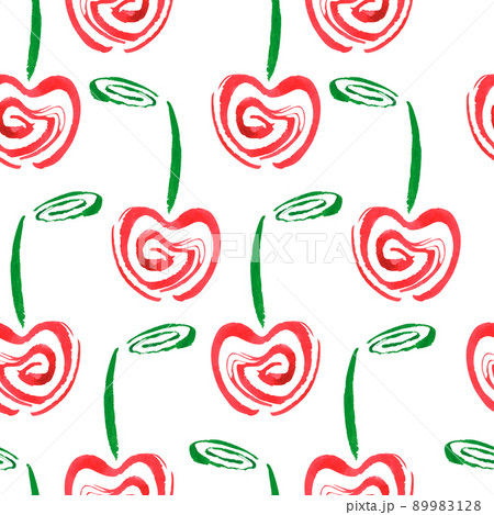 Stylized cherry. Seamless pattern. Watercolor illustration. Isolated on a white background. 89983128