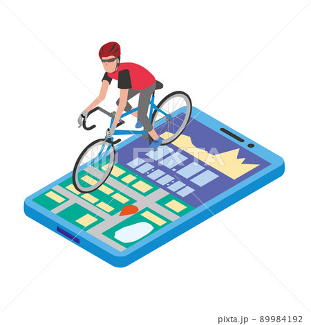 サイクリングアプリを使って自転車に乗る男性 89984192