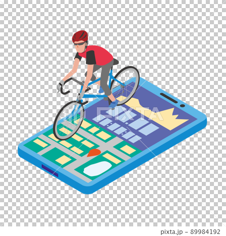 サイクリングアプリを使って自転車に乗る男性 89984192