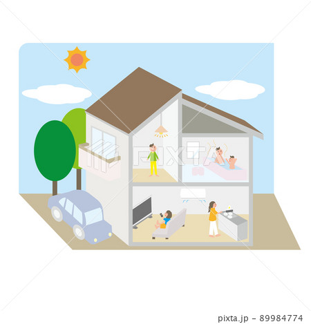 一軒家の自宅で幸せな生活を送る家族 89984774