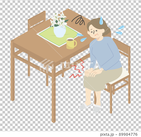 自宅で膝が痛み苦しんでいる女性 89984776