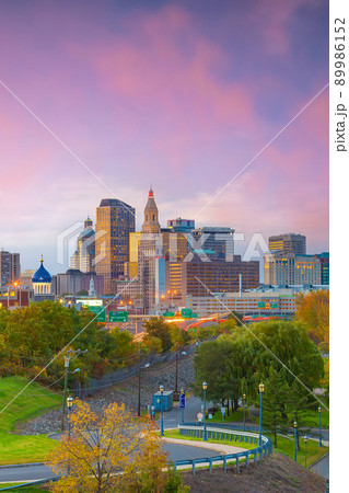 Skyline of downtown Hartford city, cityscape in Connecticut, USA Skyline of downtown Hartford city, cityscape in Connecticut, USA 89986152