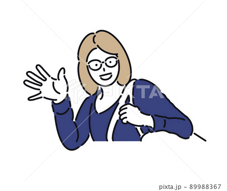 こちらに向かって手を振る眼鏡をかけた女性 こちらに向かって手を振る眼鏡をかけた女性 89988367